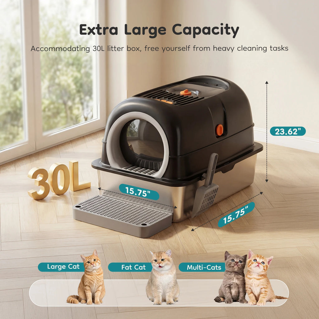 Convertible Enclosed Cat Litter Box with Dual Entry and Step Board