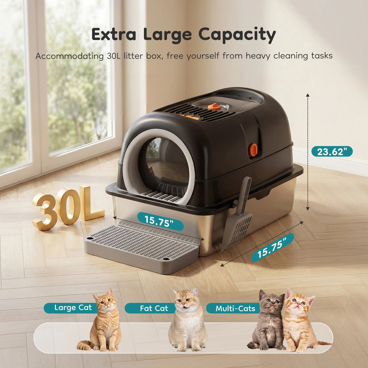 Convertible Enclosed Cat Litter Box with Dual Entry and Step Board
