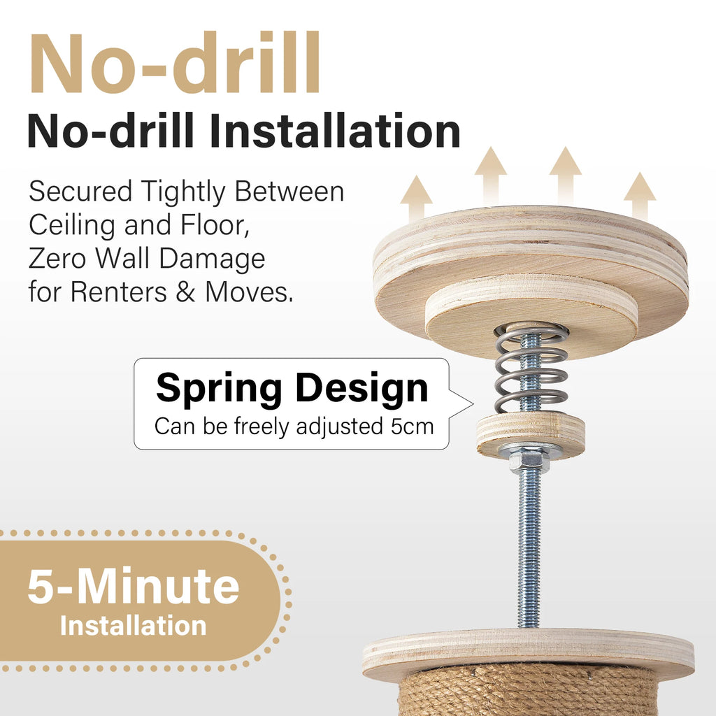 Adjustable Floor-to-Ceiling Cat Tree with Four Levels and Hammock