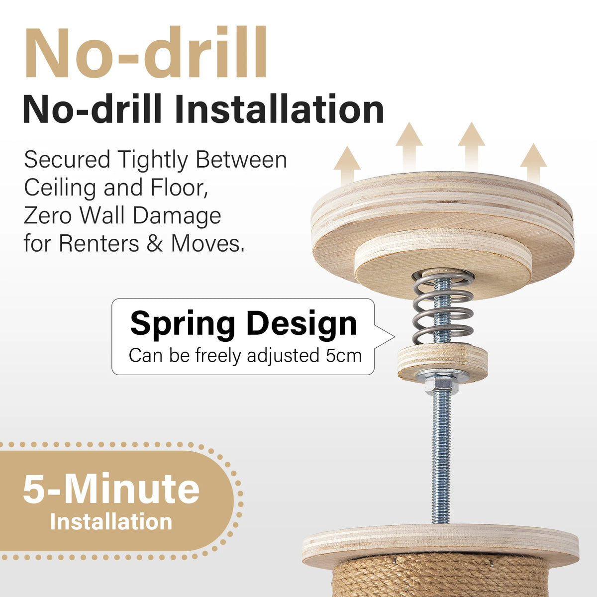 Adjustable Floor-to-Ceiling Cat Tree with Four Levels and Hammock