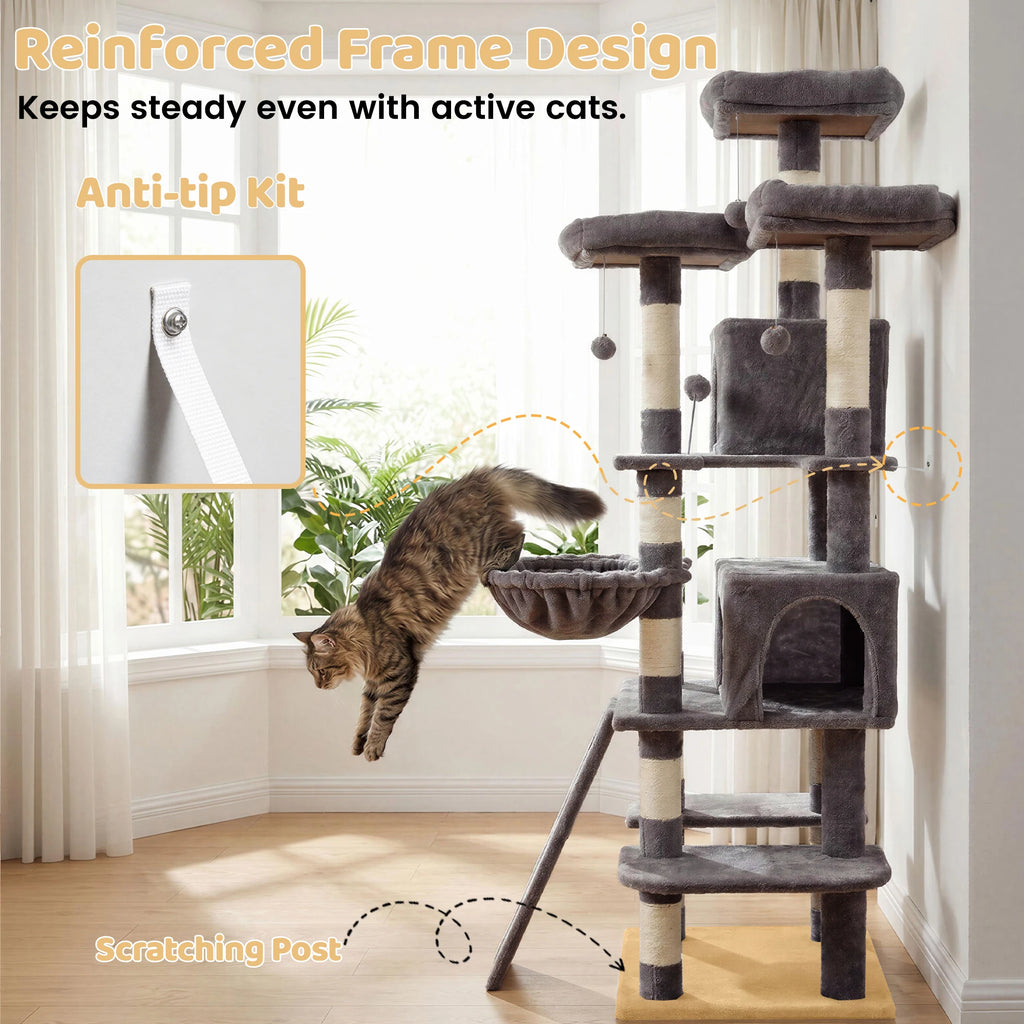 Large Multi-Level Cat Tree with Scratching Surfaces for Indoor Climbing