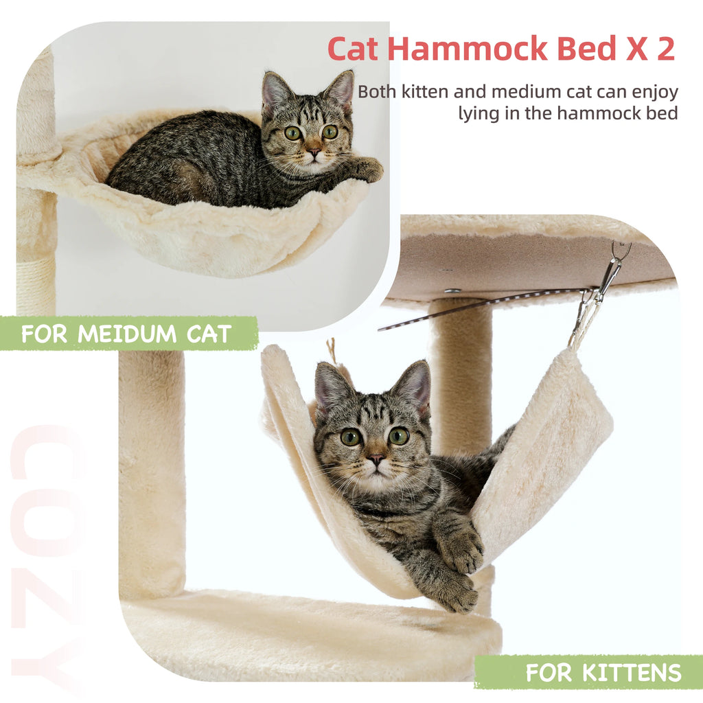 Adjustable Floor-to-Ceiling Cat Tree with Scratching Posts and Condo