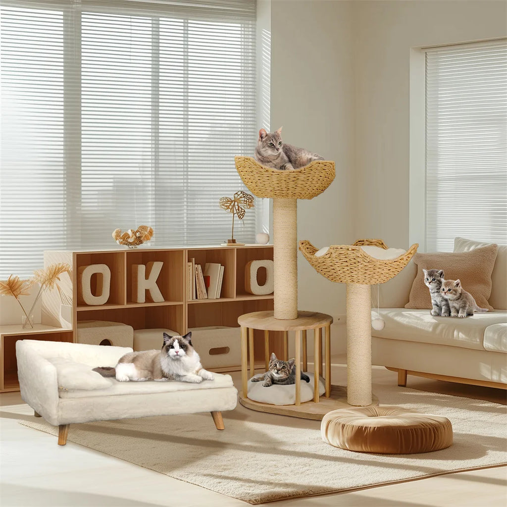 Three-Tier Cat Climbing Tower with Scratching Post and Cat Condo