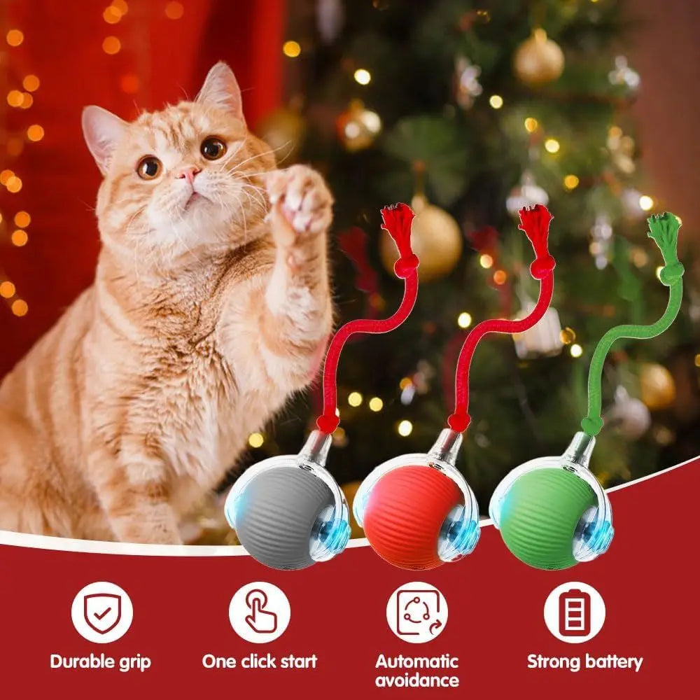 Interactive Rolling Cat Ball Toy with Automatic Obstacle Avoidance