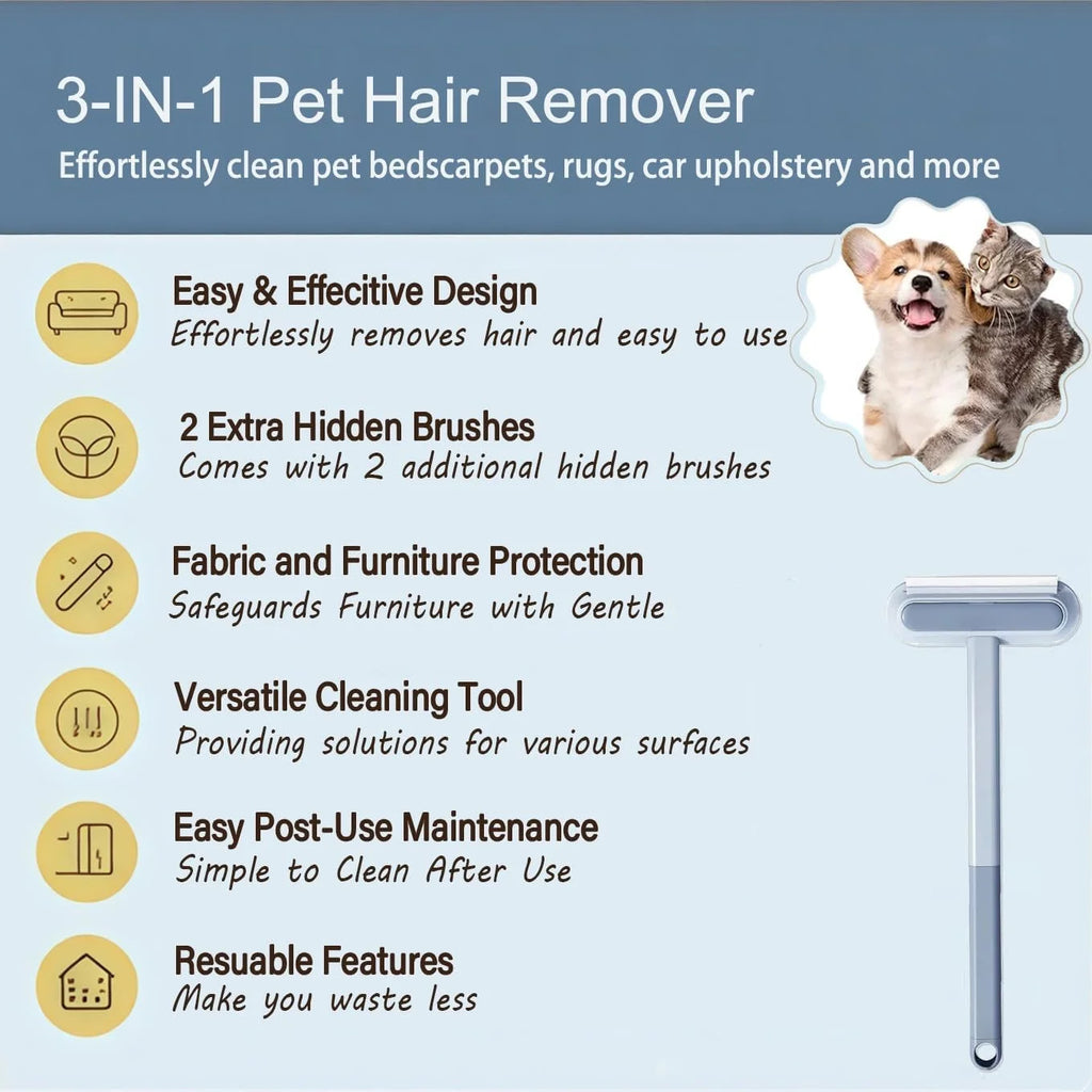 Dual-Direction Pet Hair Removal Brush with Two Brush Sizes for Home Fabrics
