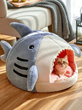 Shark-Shaped Enclosed Pet Bed for All-Season Dog and Cat Comfort