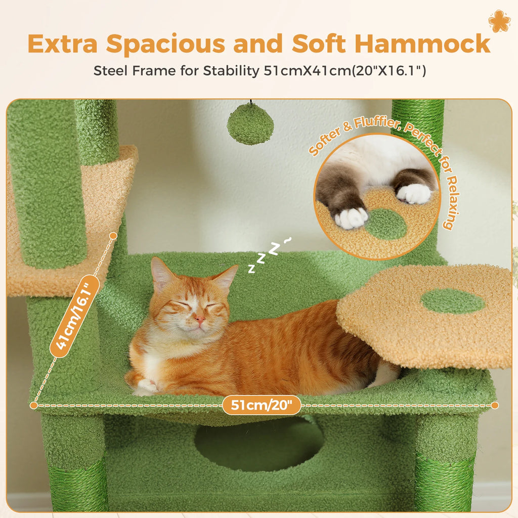 Tall Multi-Level Cat Climbing Tower with Hammock, Condos, and Sisal Scratching Posts
