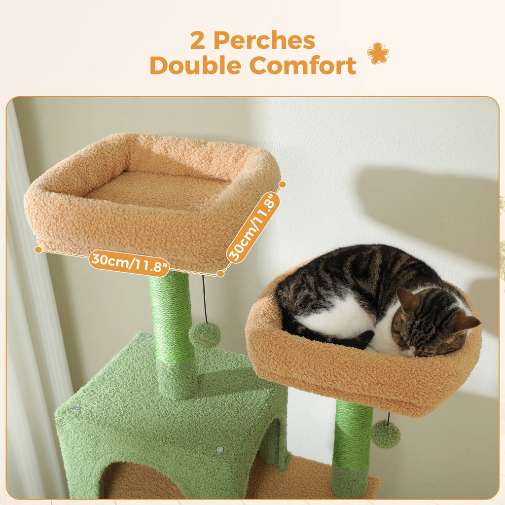 Tall Multi-Level Cat Climbing Tower with Hammock, Condos, and Sisal Scratching Posts
