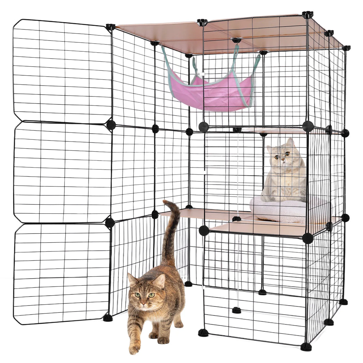 3-Tier Indoor Cat Enclosure with Hammock and Bed