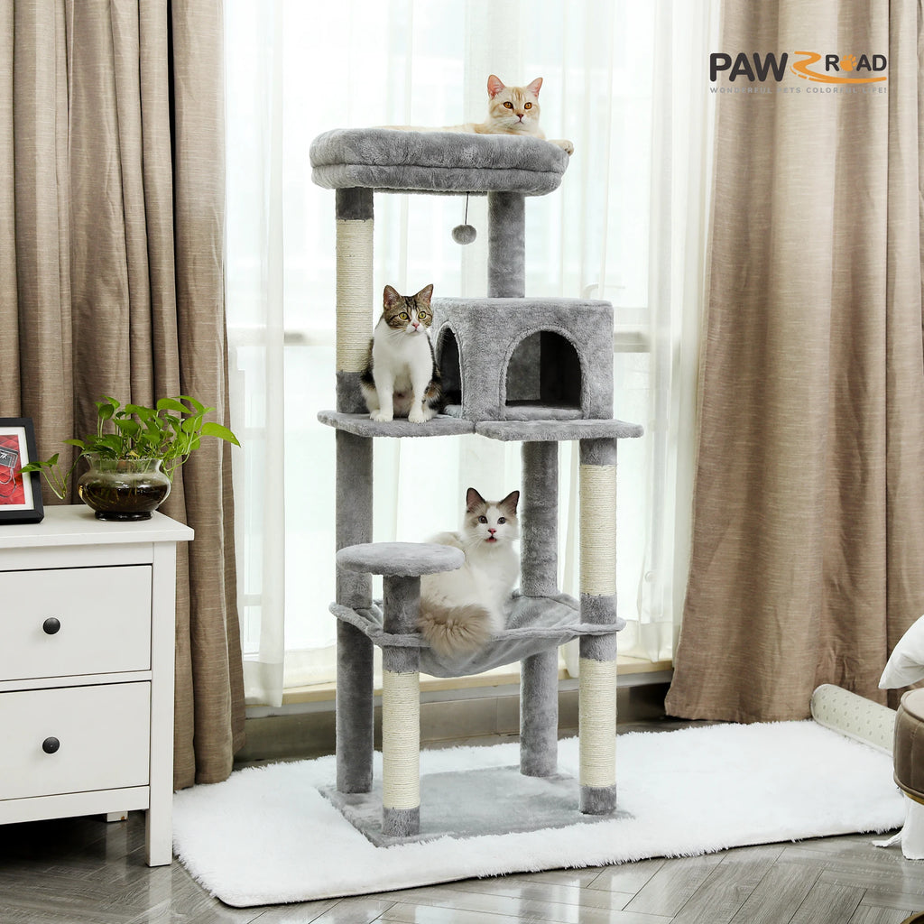 Five-Level Indoor Cat Tower with Hammock, Condo, and Top Perch