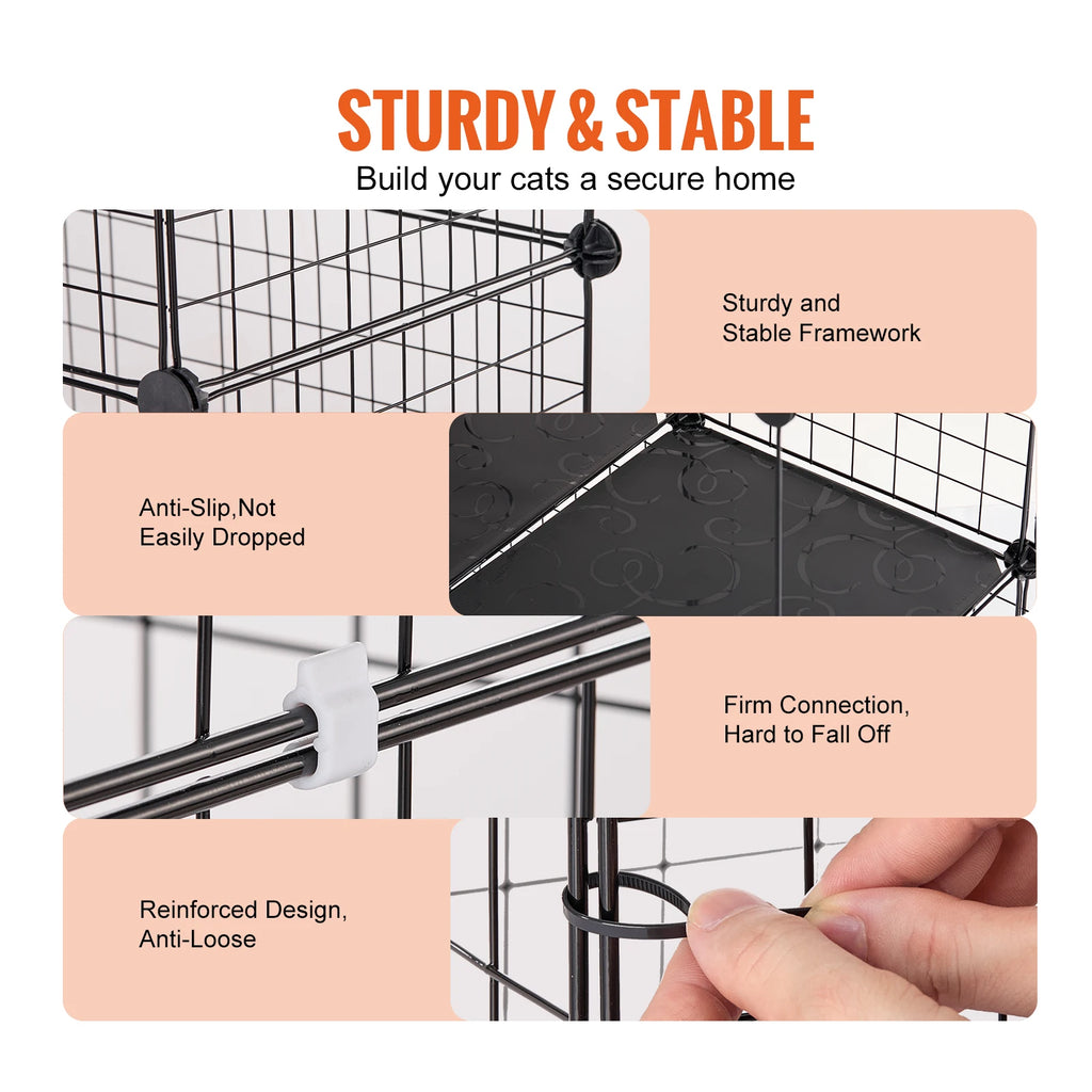 Multi-Tier Cat Enclosure with Hammock, Ramps, and Front Doors