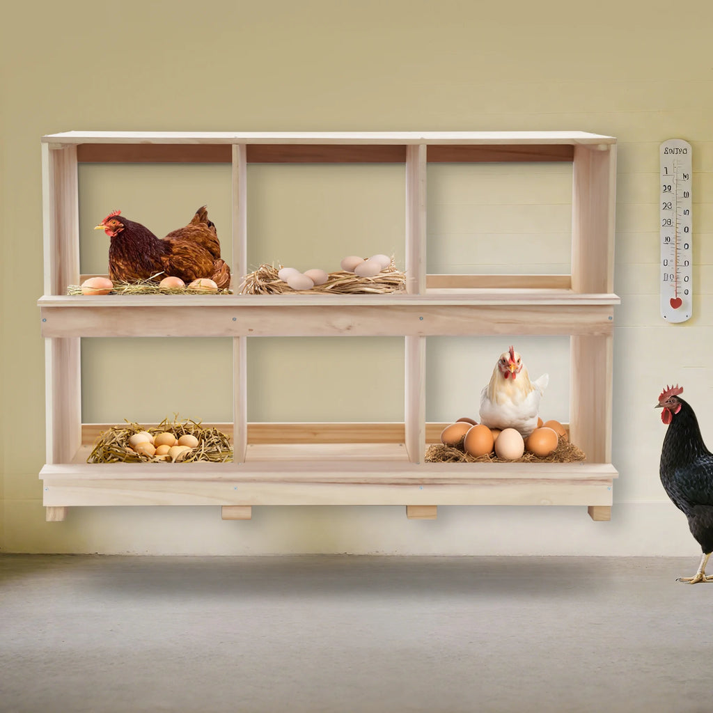 Six-Compartment Wooden Chicken Nesting Box for Organized Hen Egg Laying