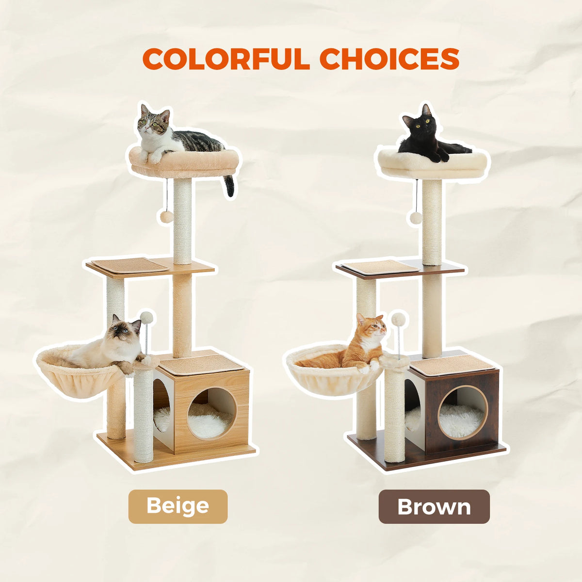Multi-Level Indoor Cat Tower with Condo, Hammock, and Sisal Scratching Posts