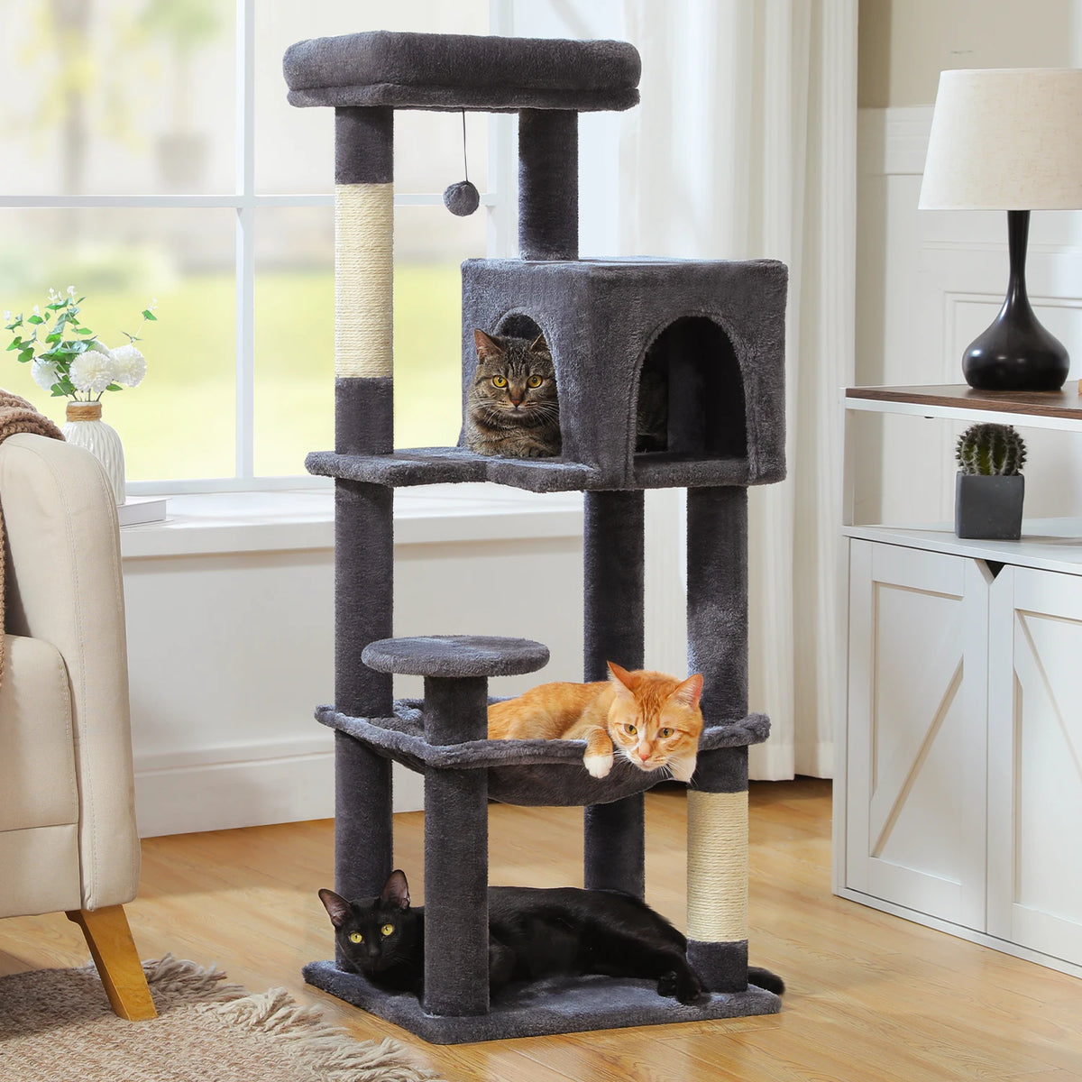 A Five-Level Indoor Cat Tower Built for Climbing, Scratching, and Napping