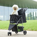 Foldable 3-Wheel Pet Stroller with Mesh Cabin, Basket, and Cup Holders