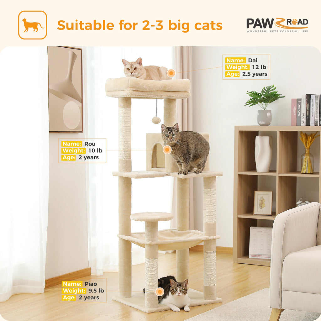 Five-Level Indoor Cat Tower with Hammock, Condo, and Top Perch