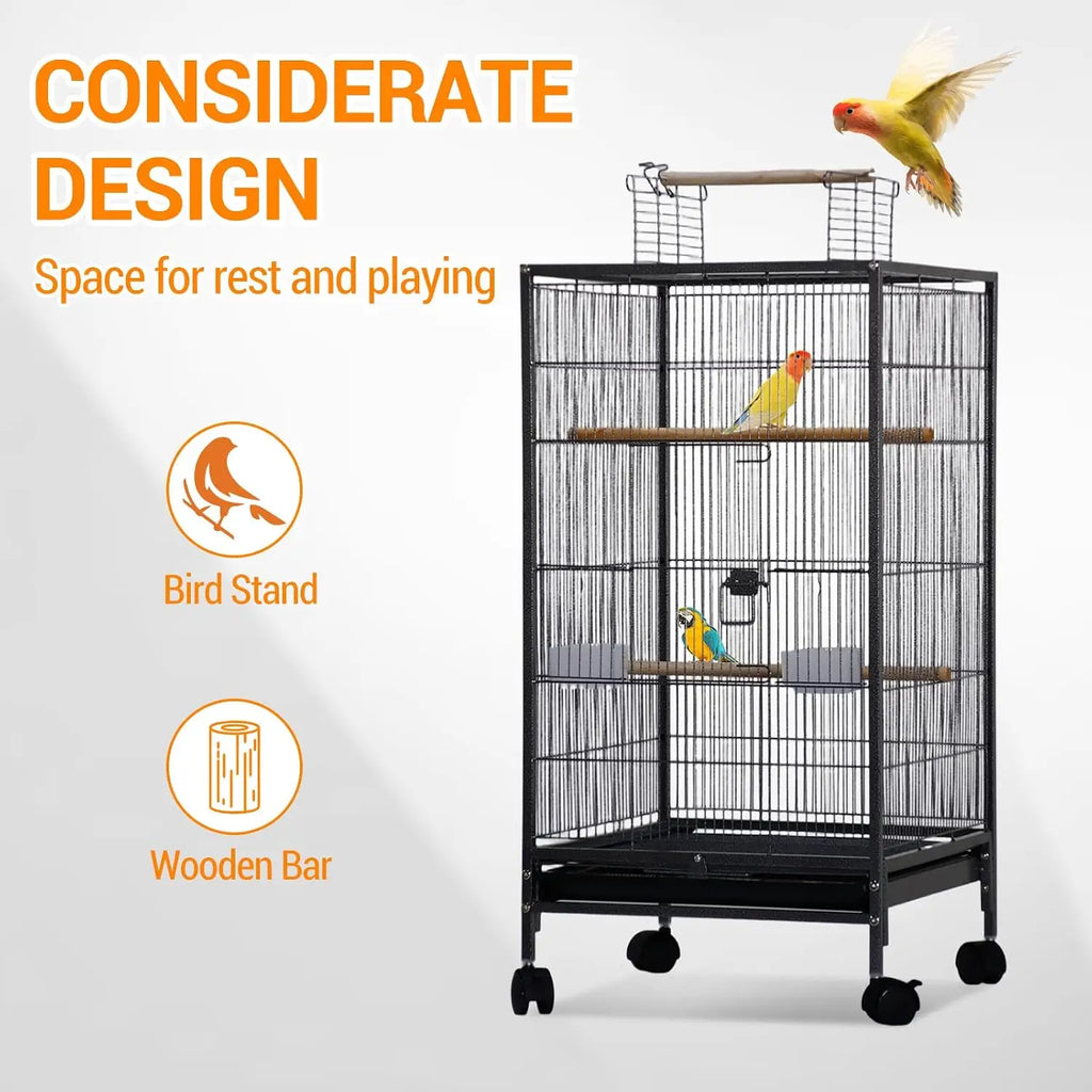 Bird Cage with Open Playtop, Perches, and Locking Wheels
