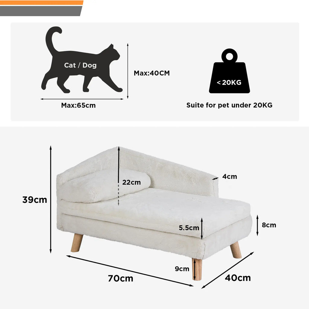 L-Shaped Elevated Pet Sofa with Plush Cushion for Cats and Small Dogs