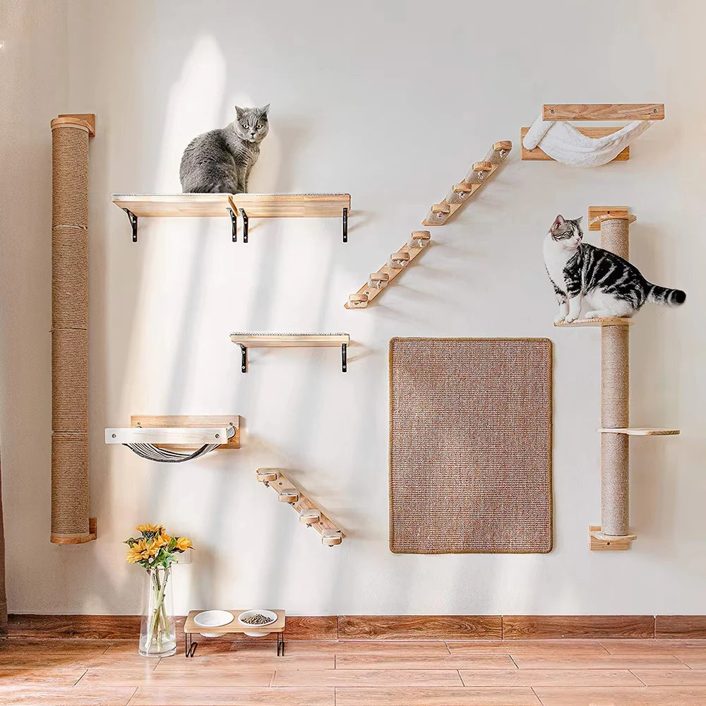 Wall-Mounted Cat Climbing Shelves for Exercise and Napping