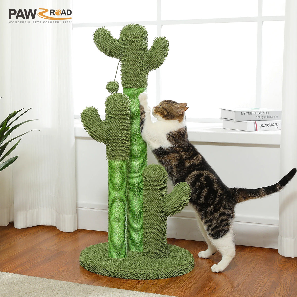 Cactus-Shaped Cat Tower with Condo, Hammock, and Scratching Post