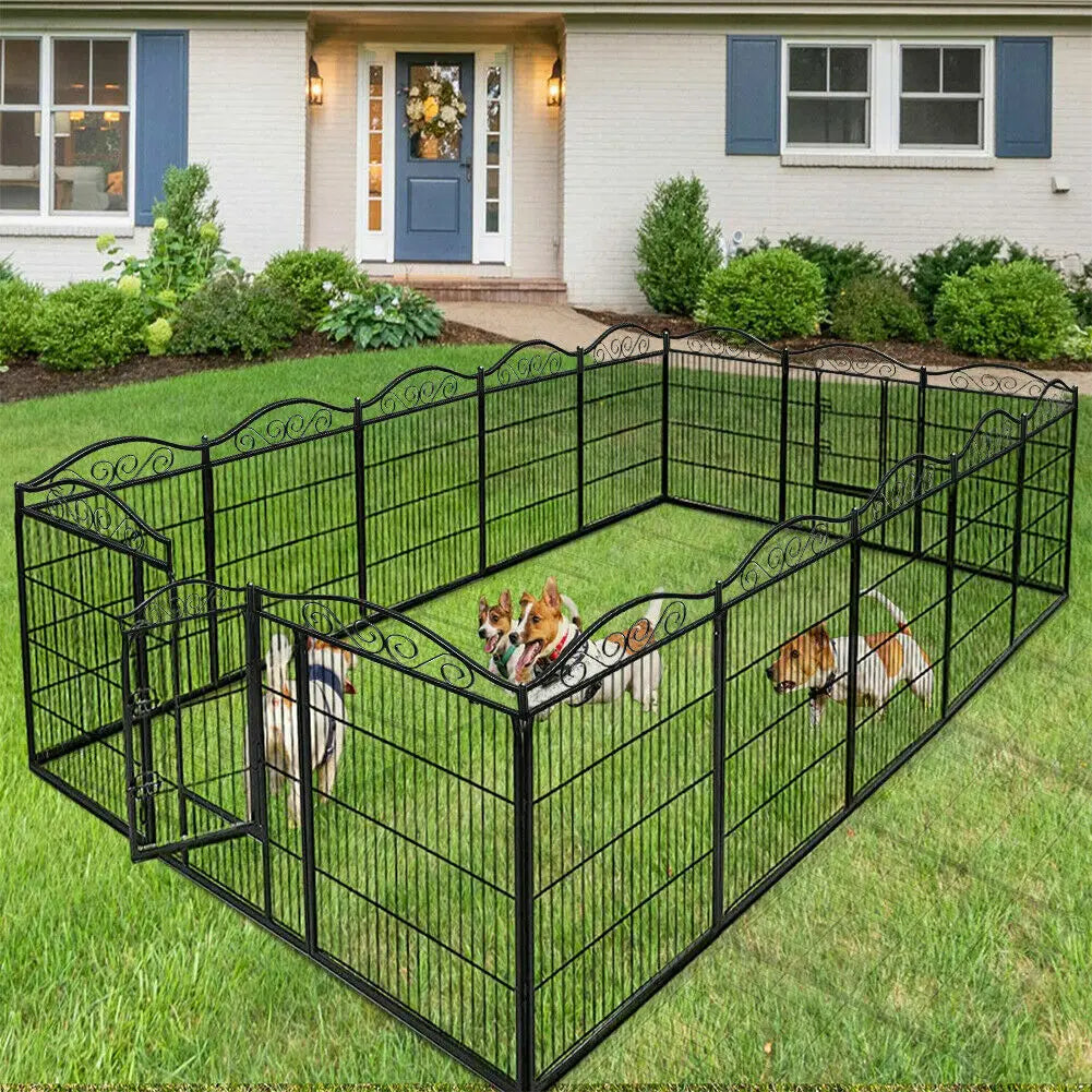 Foldable Eight-Panel Dog Playpen with Gate for Indoor and Outdoor Use