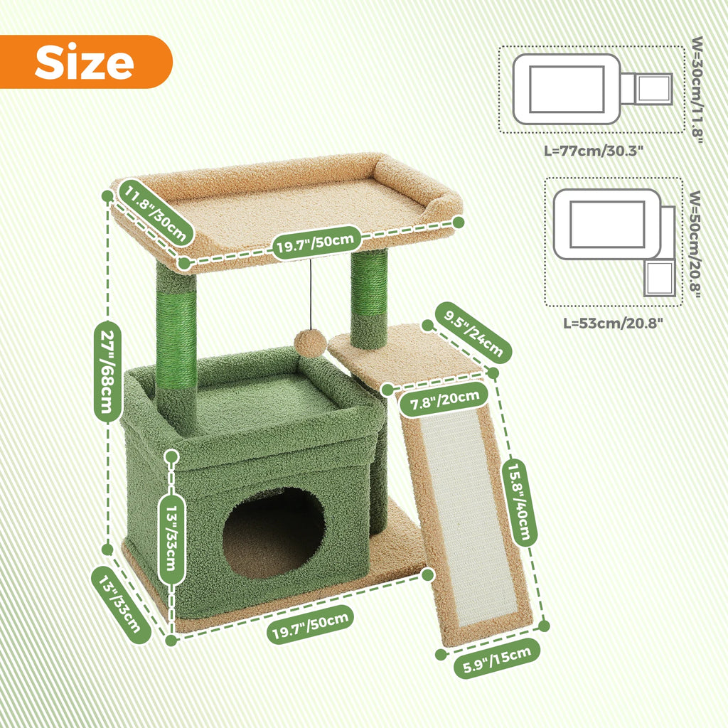 Small Indoor Cat Tower with Sisal Scratching Posts and Wide Top Perch