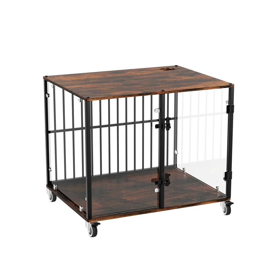 Furniture-Style Dog Kennel with Side Table and Lockable Wheels