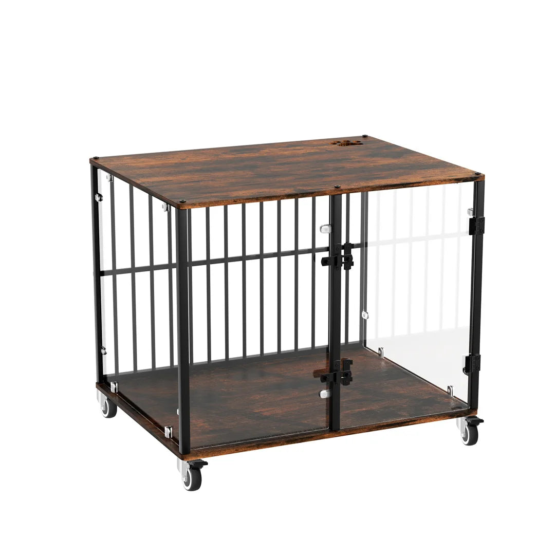 Furniture-Style Dog Kennel with Side Table and Lockable Wheels