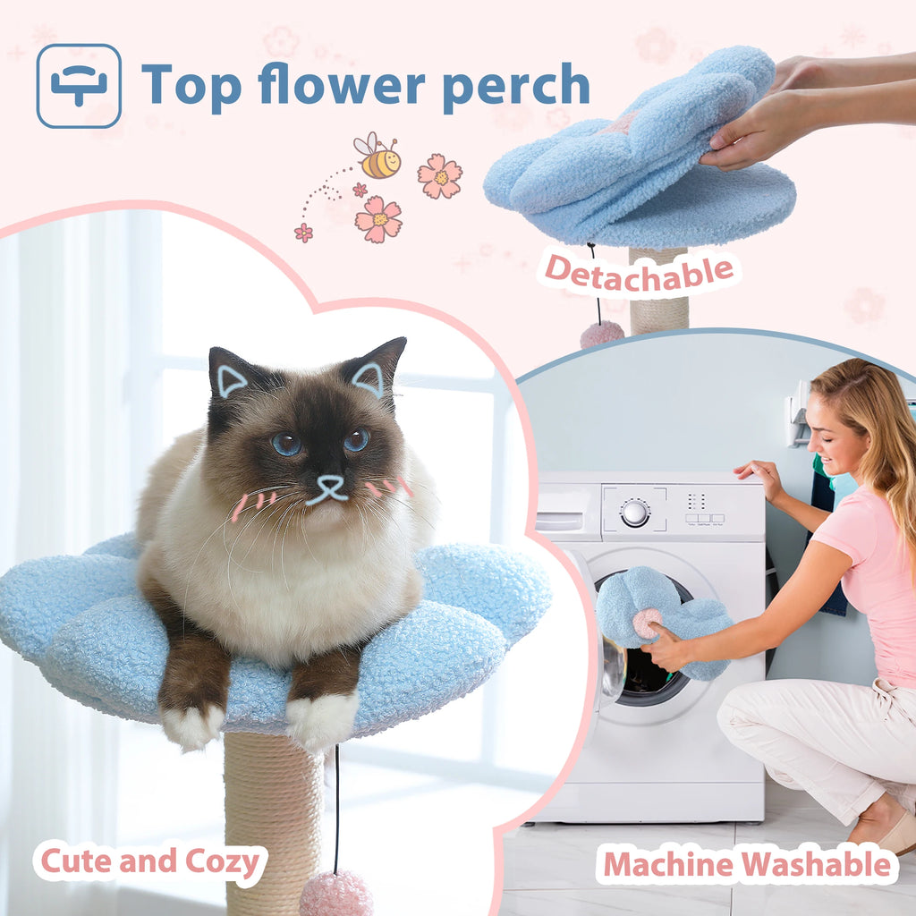 Flower-Shaped Cat Tower with Hammock, Condo, and Scratching Posts