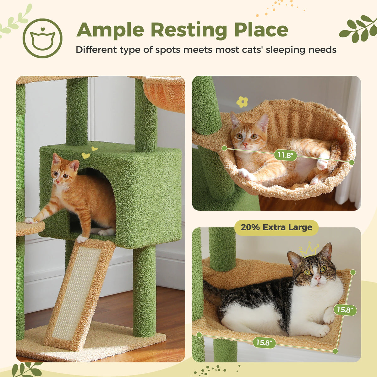 Plant-Inspired Floor-to-Ceiling Cat Tower with Condo, Hammock, and Scratching Post