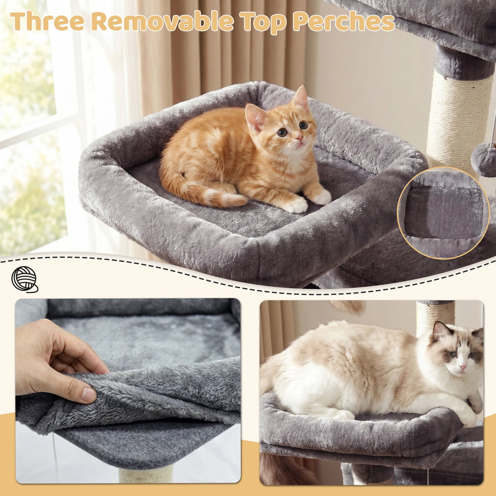 Large Multi-Level Cat Tree with Scratching Surfaces for Indoor Climbing