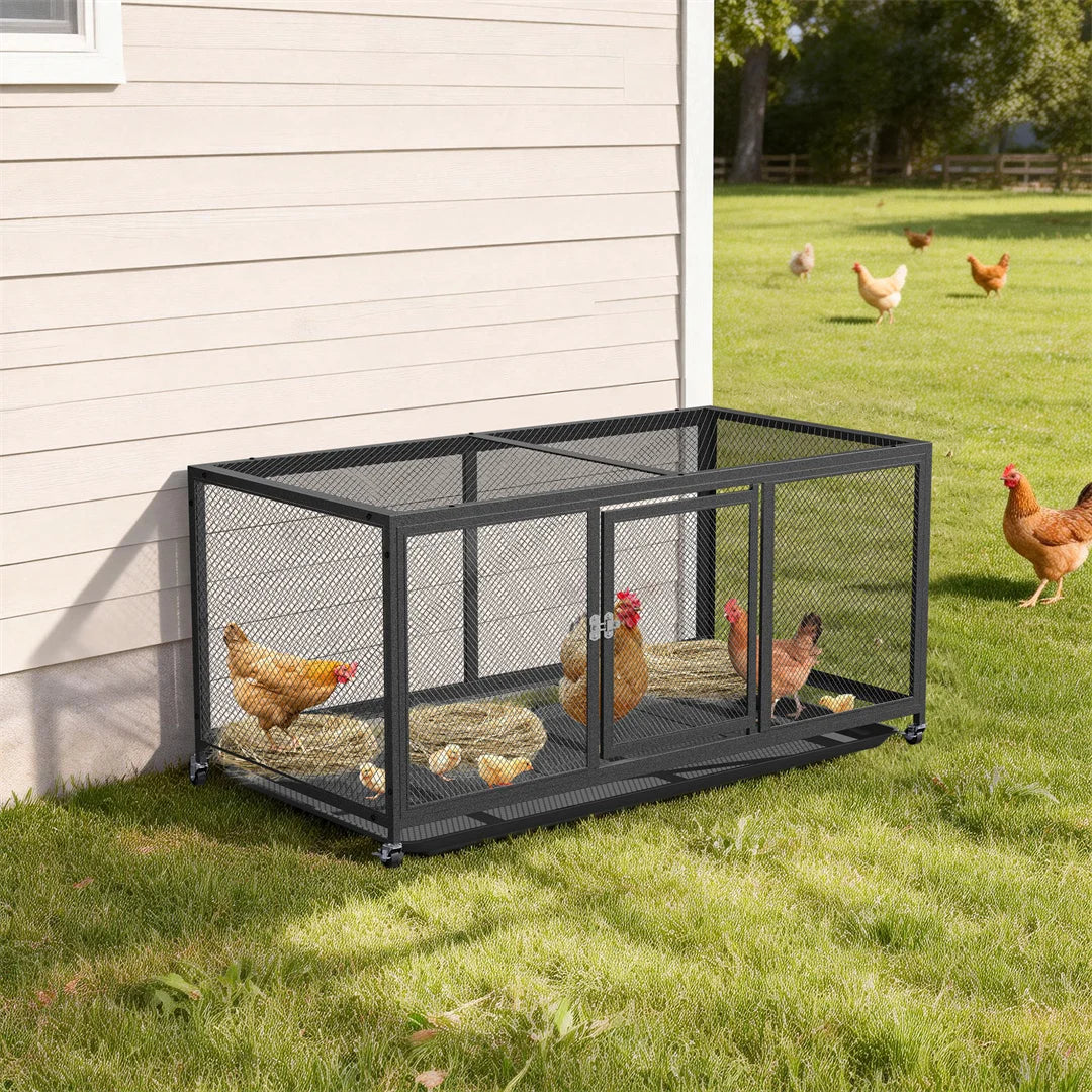 Wheeled Chicken Coop with water-ready Cover and Slide-Out Tray