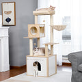 Multi-Level Cat Tower with Litter Box Enclosure and Storage Cabinet