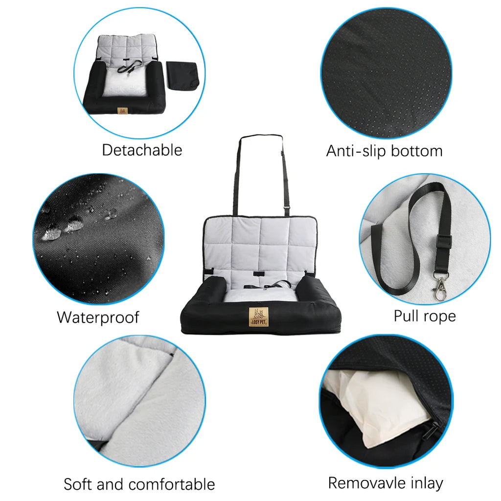 Water-ready Pet Seat Pad for Cars with Convertible Bed and Cover