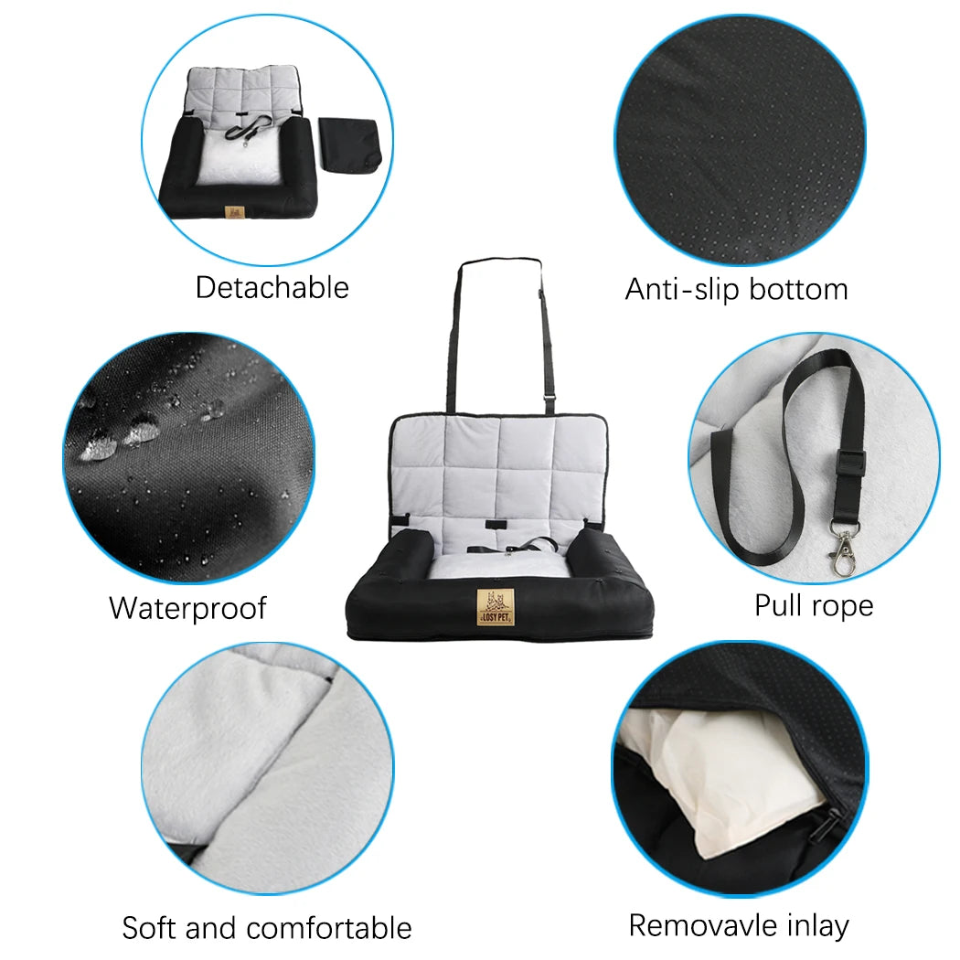 Water-ready Pet Seat Pad for Cars with Convertible Bed and Cover