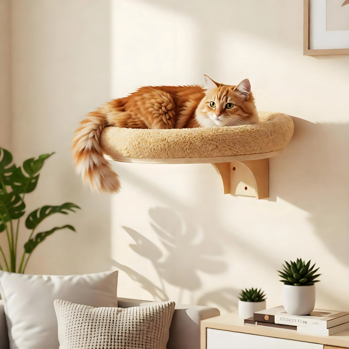 Cat Wall Mounted Solid Wooden Furniture Climbing Ladder and Cat Hammock with Scratching