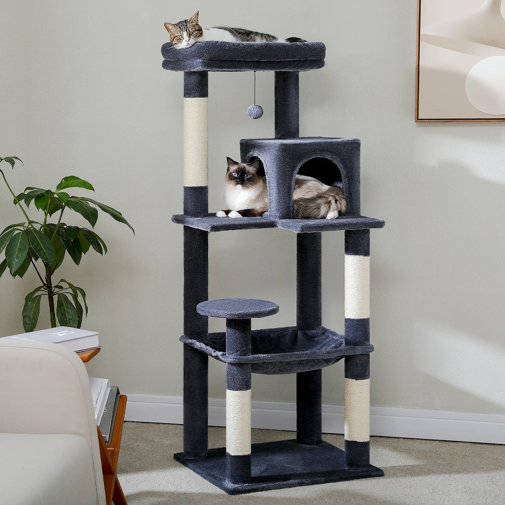 Five-Level Indoor Cat Tower with Hammock, Condo, and Top Perch