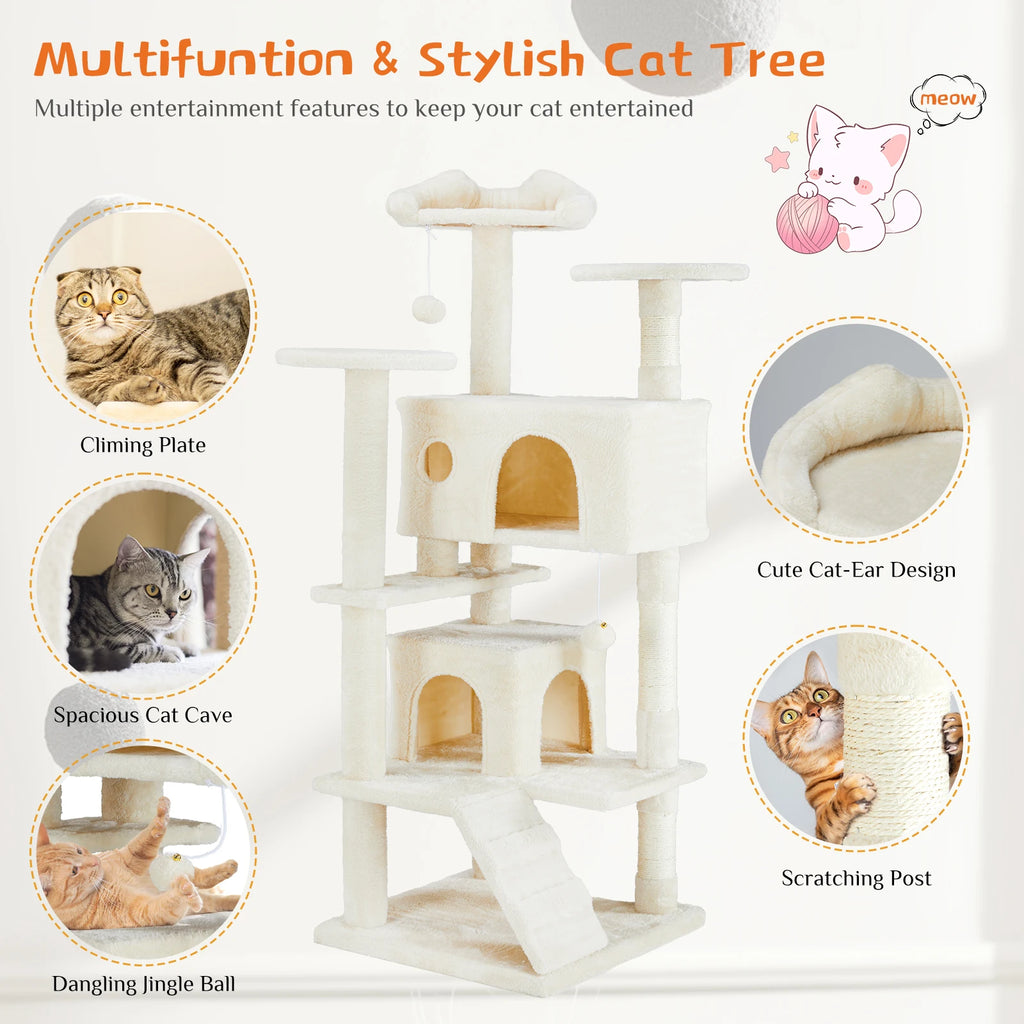 Multi-Level Indoor Cat Tree with Condos and Sisal Scratching Posts