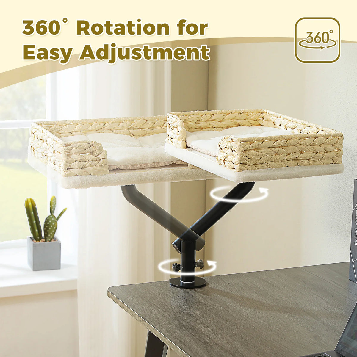 360° Rotatable Cat Desk Bed with Adjustable Clamp Mount