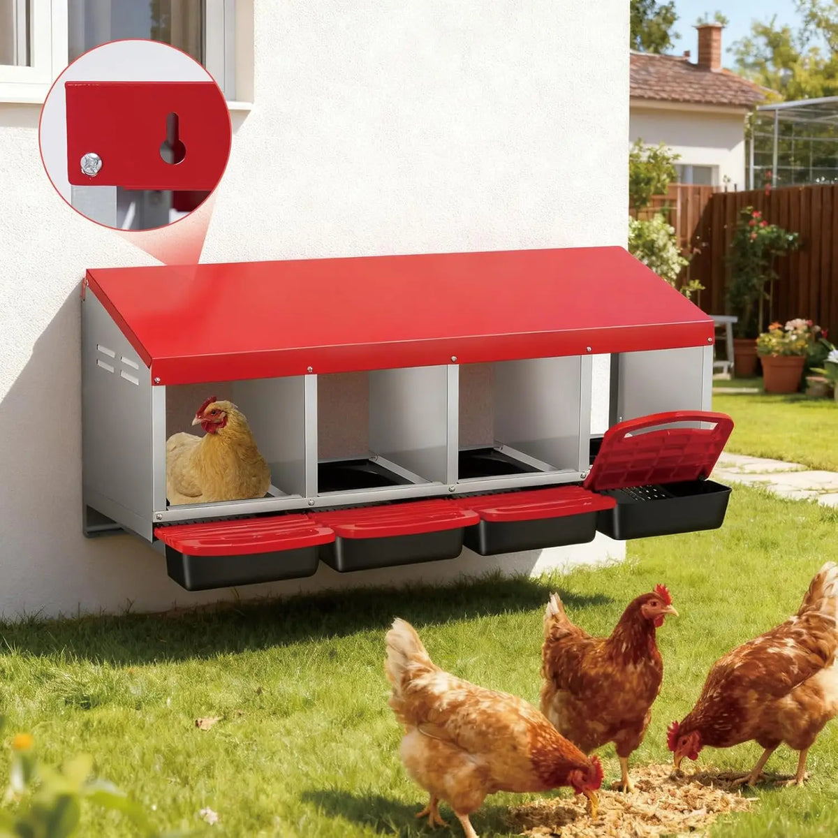 Wall-Mount or Freestanding Poultry Nesting Box with Roll-Out Egg Tray