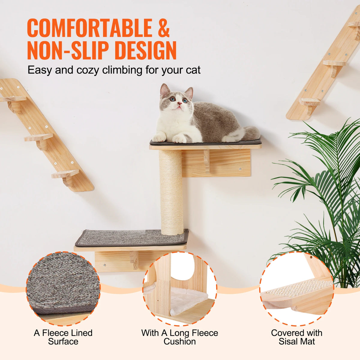Wall-Mounted Cat Shelves with Jumping Boards and Hammocks