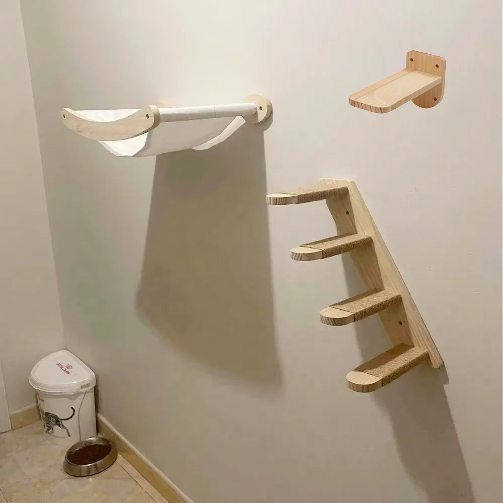 Wall-Mounted Cat Hammock and Stairway for Vertical Territory