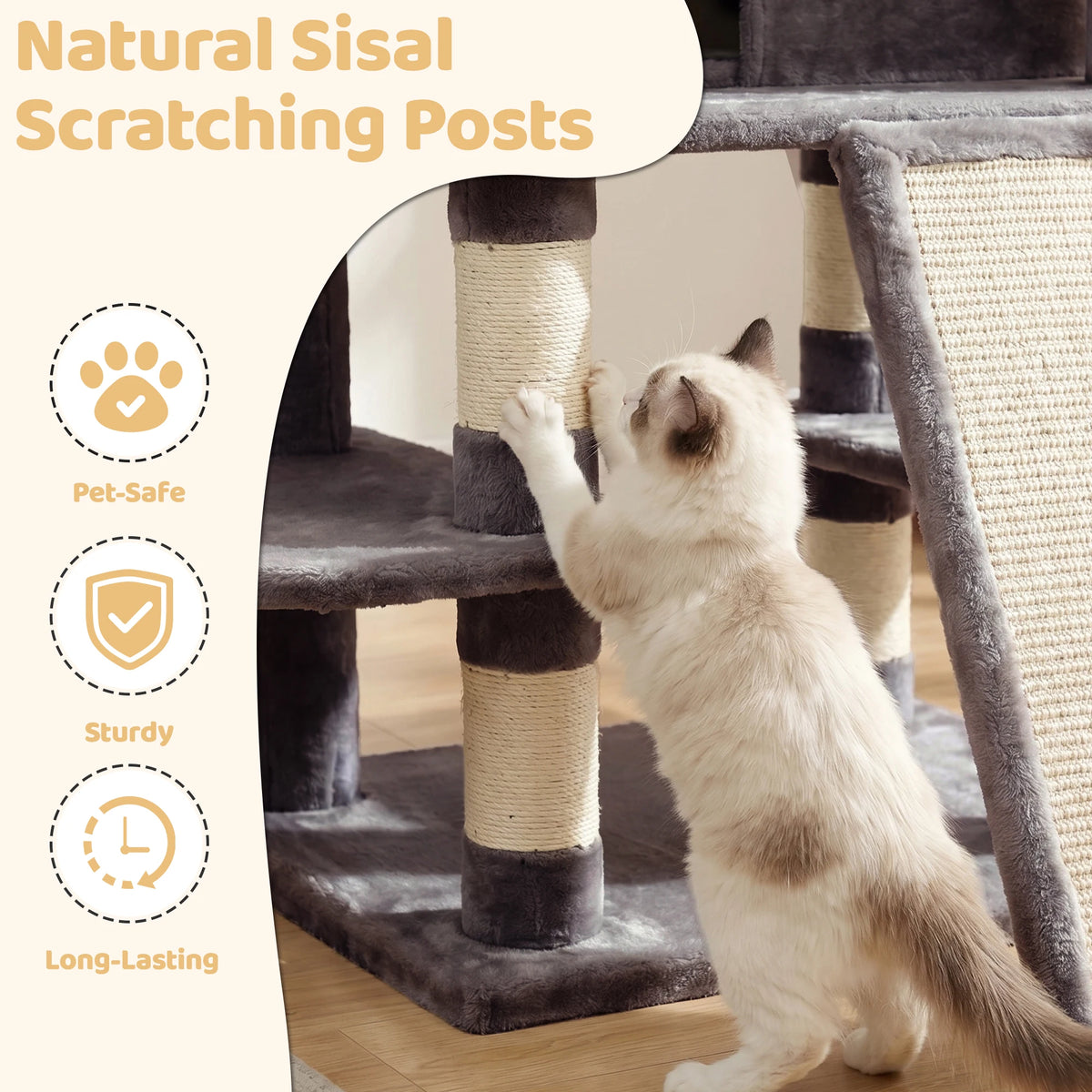 Large Multi-Level Cat Tree with Scratching Surfaces for Indoor Climbing