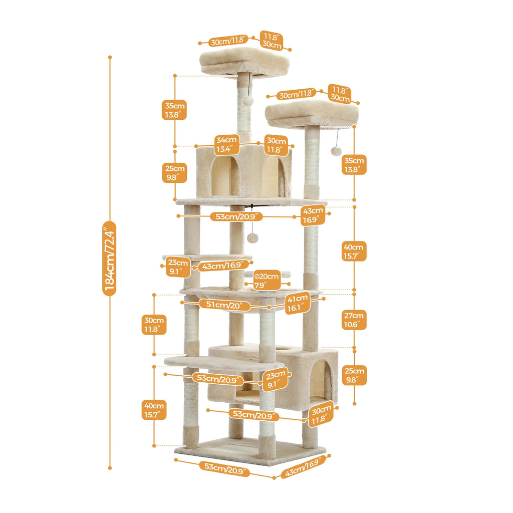 Multi-Level Cat Tower with Scratching Posts, Hammock, Condo, Perch, and Dangling Balls