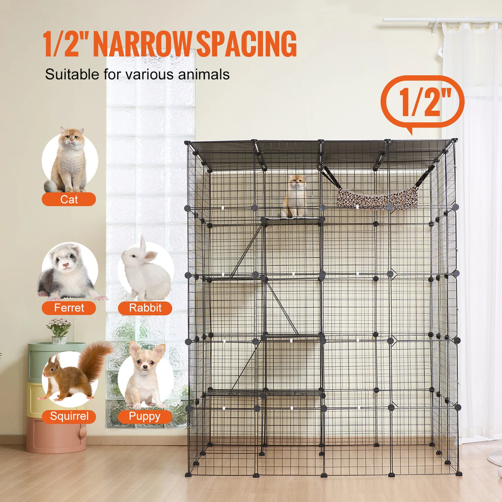 Multi-Tier Cat Enclosure with Front Doors, Hammock, and Ramp Ladders