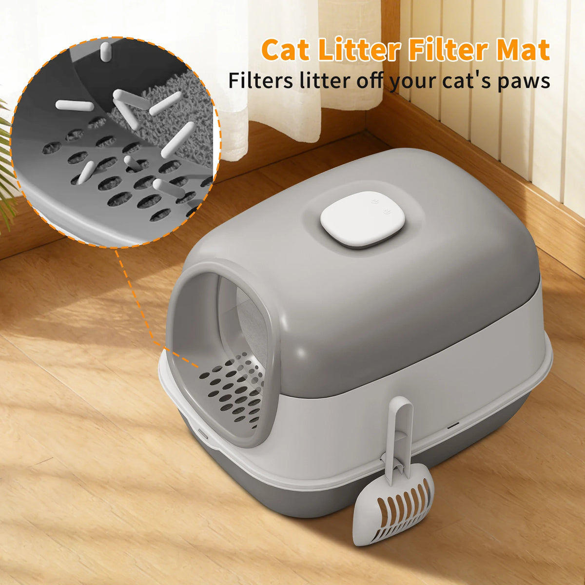 Spacious Open-Top Cat Litter Box with Clear Sides and Scoop