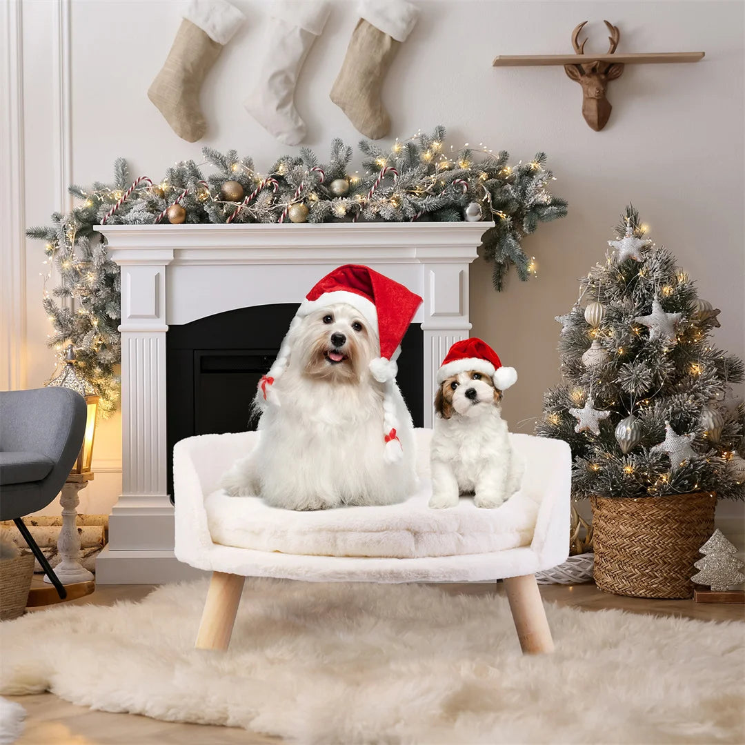 Plush Cat Bed Nesting Chair with Washable water-ready Cushion and Wood Legs