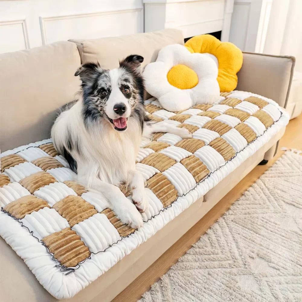 Plaid Pet Mat for Floor, Sofa, Bed End, or Car Back Seat