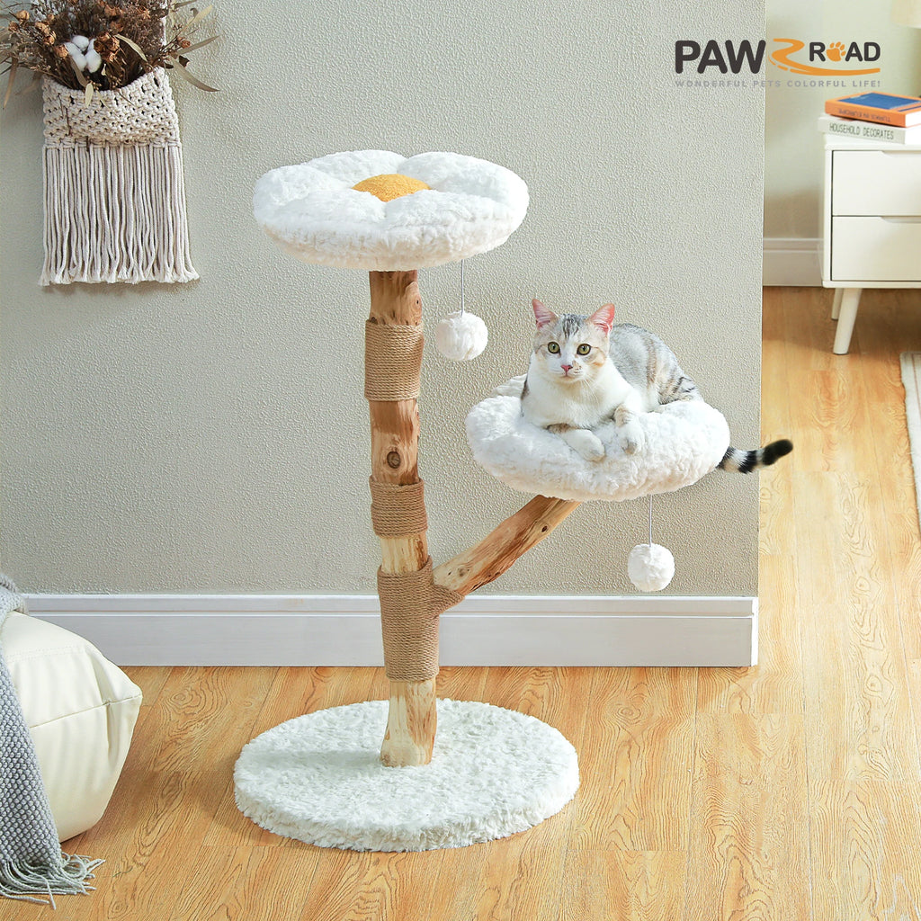 Modern Cat Tower with Two Flower Perches and Sisal Scratching Posts