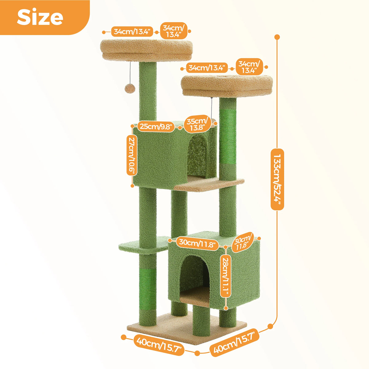 Multi-Cat Cat Tower with Two Condos, Padded Perches, and Scratching Posts